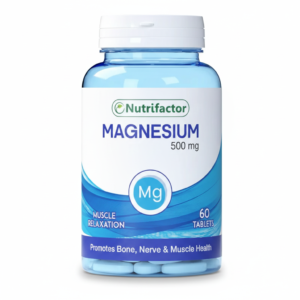Magnesium 500mg tablets bottle for bone, muscle, and nerve health
