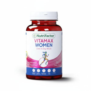 Nutrifactor VITAMAX WOMEN bottle featuring 30 tablets of multivitamin and multimineral specially formulated for women's health and vitality.